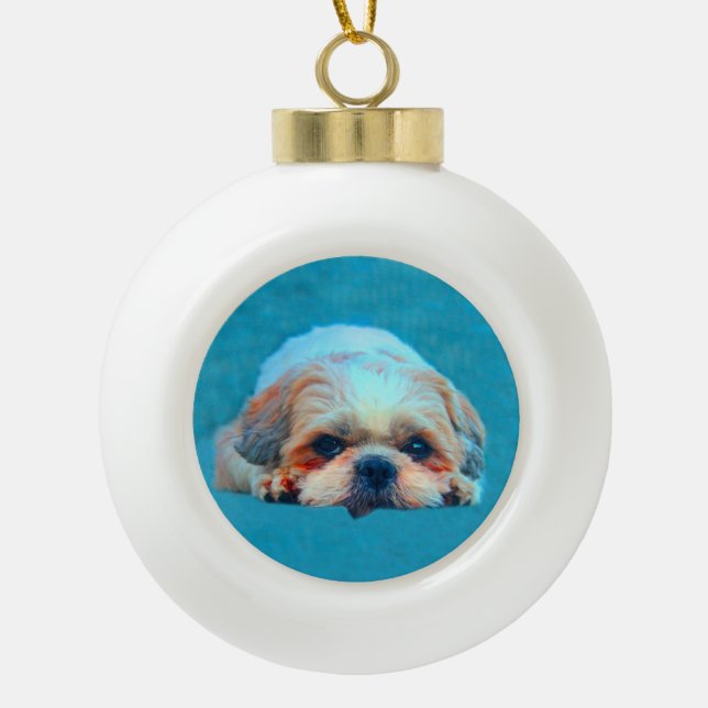 Shih Tzu Dog Aquarellkunst Portrait Keramik Kugel-Ornament (Vorderseite)
