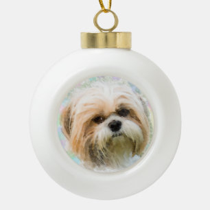 Shih Tzu dog Aquarellmalerei Kunst Keramik Kugel-Ornament
