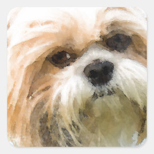 Shih Tzu Dog Aquarellmalerei Quadratischer Aufkleber
