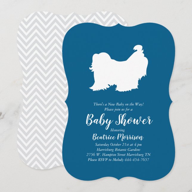Shih Tzu Dog Baby Shower Blue Boy Einladung (Vorne/Hinten)
