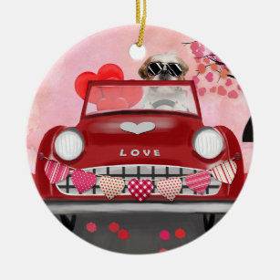 Shih Tzu Dog Car mit Herz-Valentine Keramik Ornament