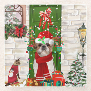 Shih Tzu Dog Christmas Glasuntersetzer