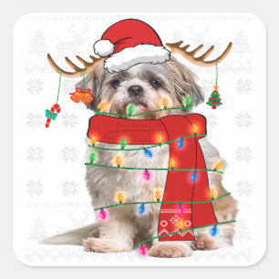 Shih Tzu Dog Christmas Light Funny Puppy Pet Lover Quadratischer Aufkleber