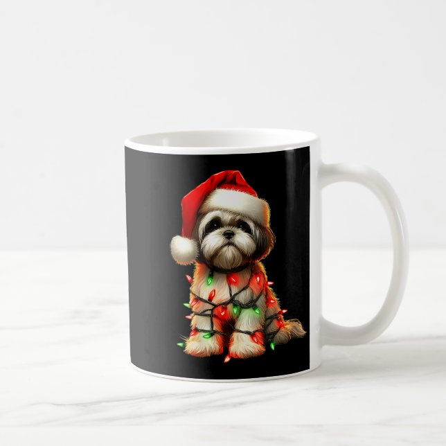Shih Tzu Dog Christmas Lights Santa Hat Dog Lover  Kaffeetasse (Rechts)