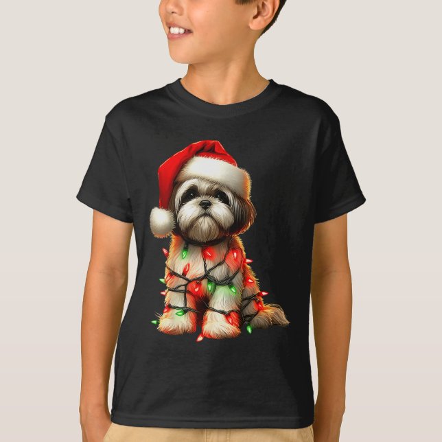 Shih Tzu Dog Christmas Lights Santa Hat Dog Lover  T-Shirt (Vorderseite)