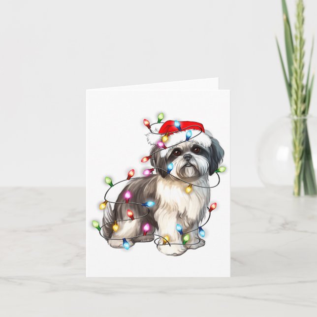 Shih Tzu Dog Christmas Lights Xmas Cute  Karte (Vorderseite)