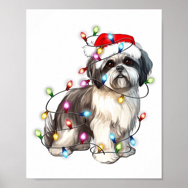 Shih Tzu Dog Christmas Lights Xmas Cute  Poster (Vorne)