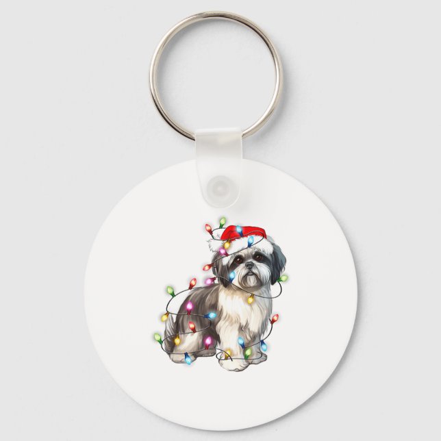 Shih Tzu Dog Christmas Lights Xmas Cute  Schlüsselanhänger (Vorderseite)