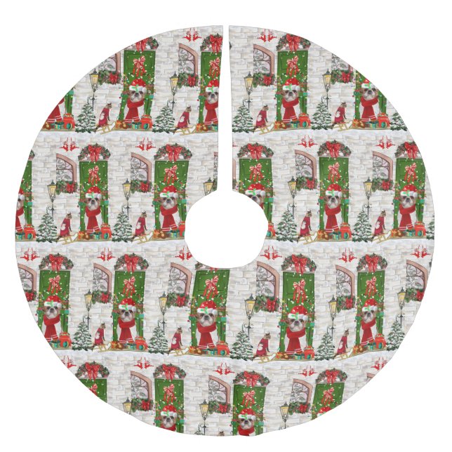 Shih Tzu Dog Christmas Polyester Weihnachtsbaumdecke (Vorderseite)
