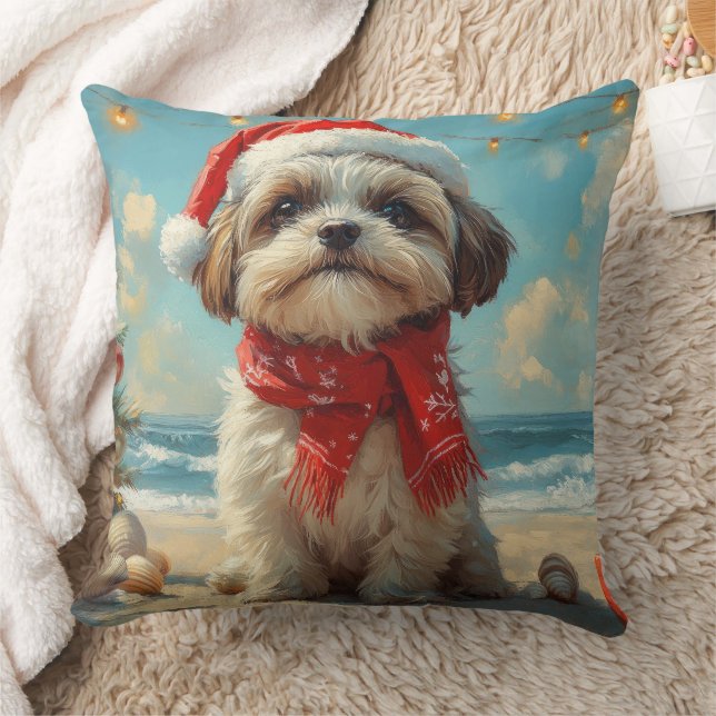 Shih Tzu Dog Christmas Vintag Beach Kissen (Decke)