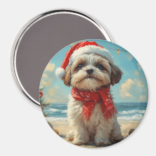 Shih Tzu Dog Christmas Vintag Beach Magnet