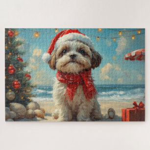 Shih Tzu Dog Christmas Vintag Beach Puzzle