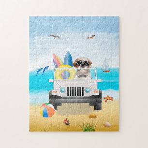 shih tzu Dog Driving on Beach Puzzle