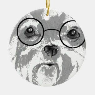 Shih Tzu Dog Glasses Keramik Ornament