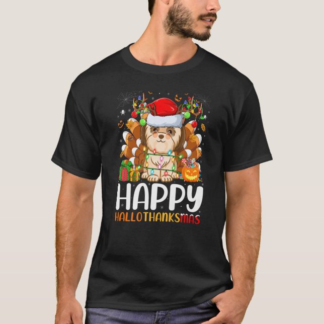 Shih Tzu Dog Halloween Christmas Happy Hallothank T-Shirt (Vorderseite)
