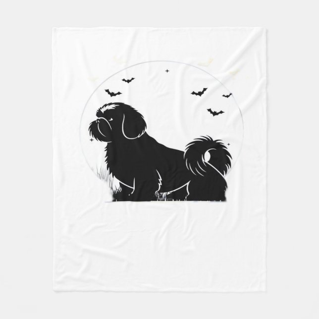 Shih Tzu Dog - Halloween Moon Silhouette Classic T Fleecedecke (Vorderseite)
