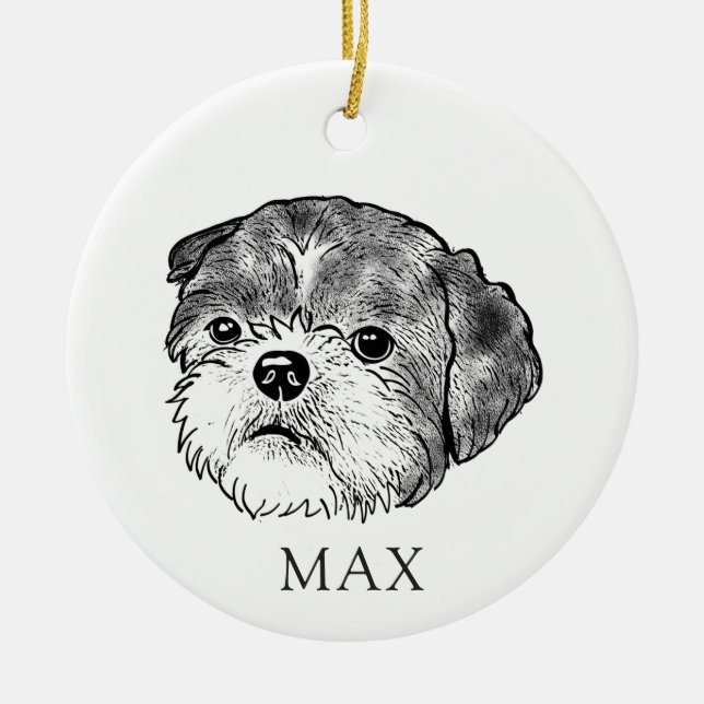 Shih Tzu Dog Hand Zeichne Personalisiert Keramik Ornament (Vorne)