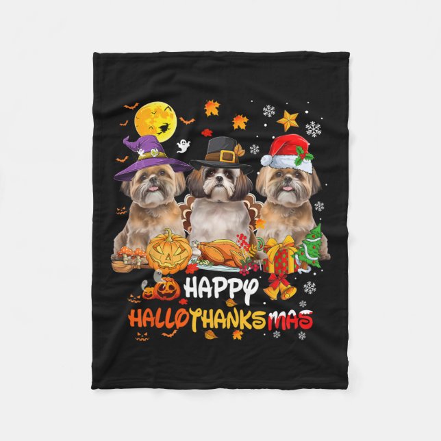 Shih Tzu Dog Happy Halloween Erntedank Merry Ch Fleecedecke (Vorderseite)