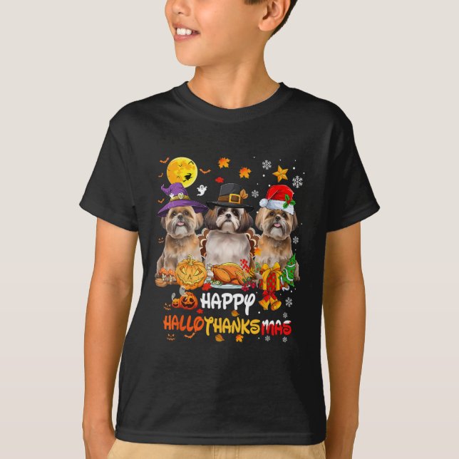 Shih Tzu Dog Happy Halloween Erntedank Merry Ch T-Shirt (Vorderseite)