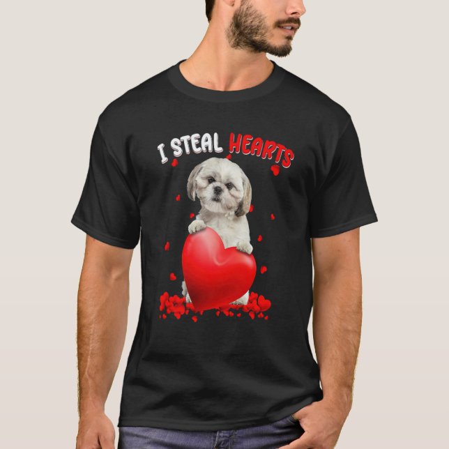 Shih Tzu Dog I Steal Hearts Cute Valentine Day Wom T-Shirt (Vorderseite)