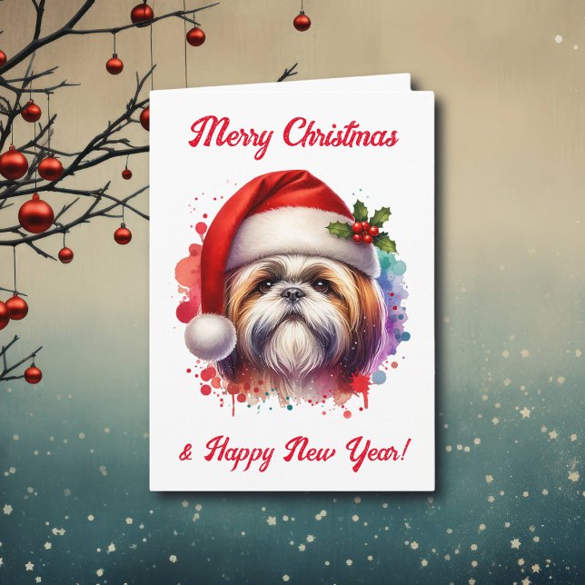 Shih Tzu Dog in der Weihnachtsmannmütze Weihnachte Karte (Von Creator hochgeladen)