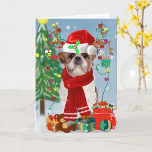 Shih Tzu Dog in Schnee Weihnachten Karte