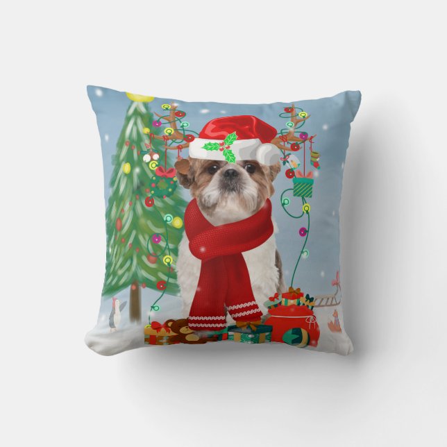 Shih Tzu Dog in Schnee Weihnachten Kissen (Vorderseite)