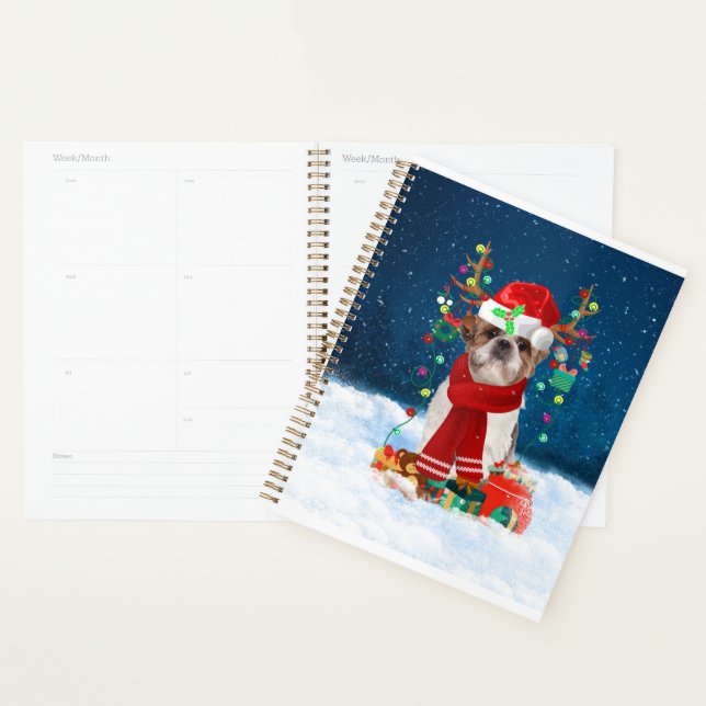 Shih Tzu Dog in Snow mit Weihnachtsgeschenken Planer (Anzeige)
