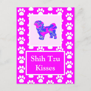 Shih Tzu Dog Kisses Silhouette in Niedlich Pink & Postkarte