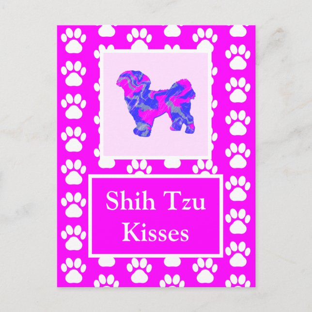 Shih Tzu Dog Kisses Silhouette in Niedlich Pink &  Postkarte (Vorderseite)