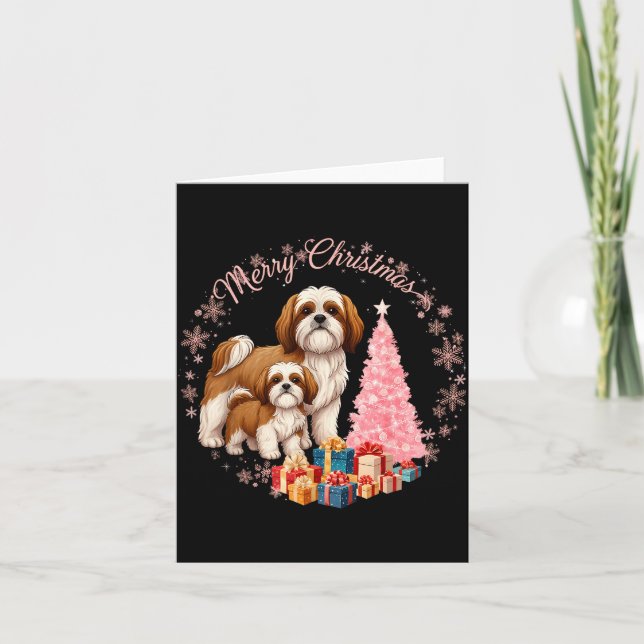Shih Tzu Dog Light Snow Merry Christmas Hat Santa  Karte (Vorderseite)