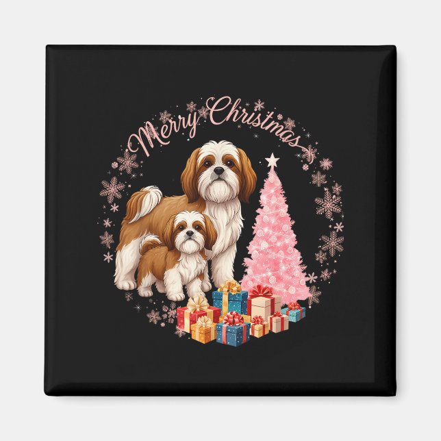 Shih Tzu Dog Light Snow Merry Christmas Hat Santa  Magnet (Vorne)