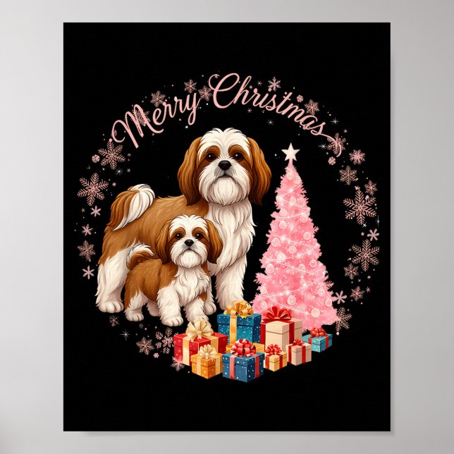 Shih Tzu Dog Light Snow Merry Christmas Hat Santa  Poster (Vorne)