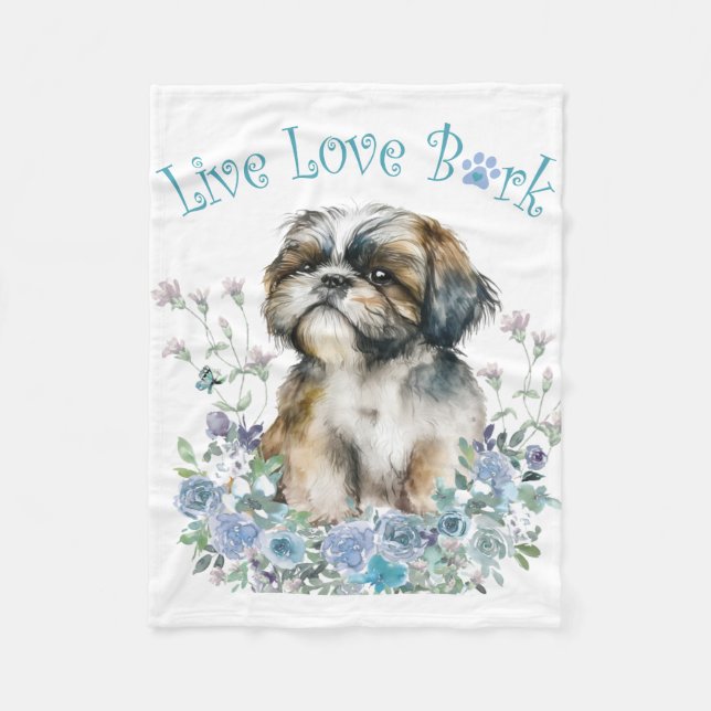 Shih Tzu Dog Mama Floral Fleecedecke (Vorderseite)