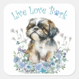 Shih Tzu Dog Mama Floral Quadratischer Aufkleber