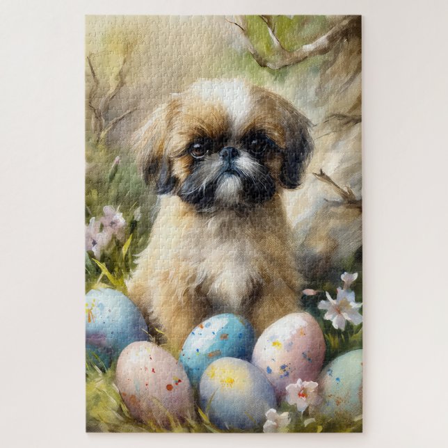 Shih Tzu Dog mit Ostereier Urlaub Puzzle (Vertikal)