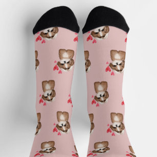 Shih Tzu Dog Muster auf rosa Socken