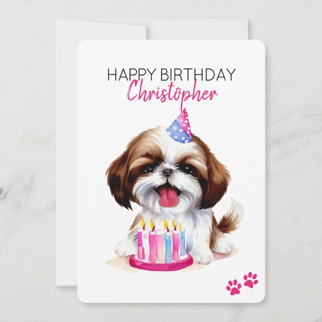 Shih Tzu Dog Personalisiert Happy Birthday Flat Karte (Vorderseite)