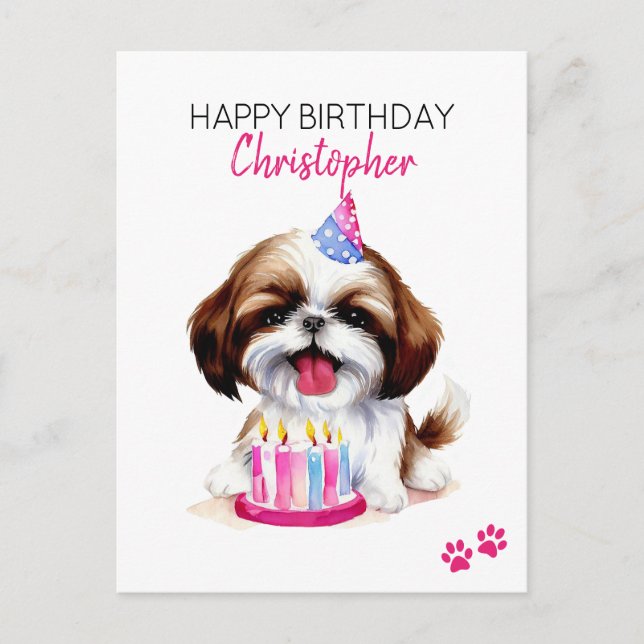 Shih Tzu Dog Personalisiert Happy Birthday Postkarte (Vorderseite)