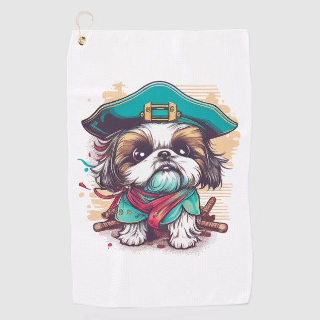 Shih Tzu Dog Pirate Golfhandtuch (Vorderseite)