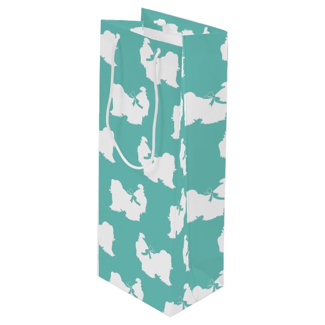 Shih-Tzu Dog Puppy Long Hair Geschenktüte Für Weinflaschen (Vorderseite Schrägansicht)