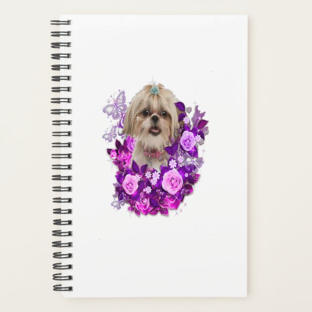 Shih Tzu Dog Purple Rose Flower Floral Gift Planer (Vorderseite)