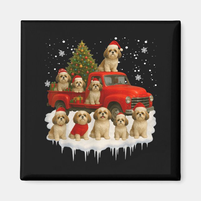 Shih Tzu Dog Red Truck Christmas Tree Santa Ugly X Magnet (Vorne)