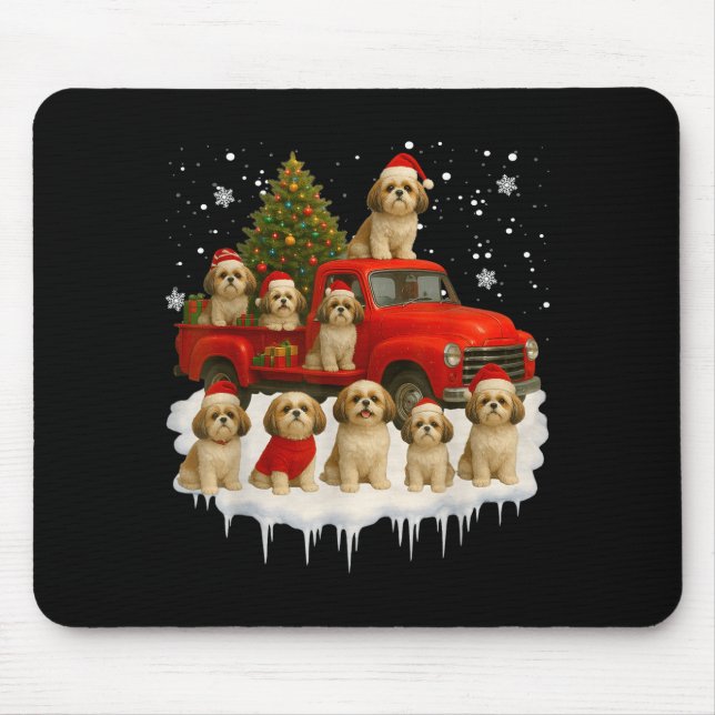 Shih Tzu Dog Red Truck Christmas Tree Santa Ugly X Mousepad (Vorne)