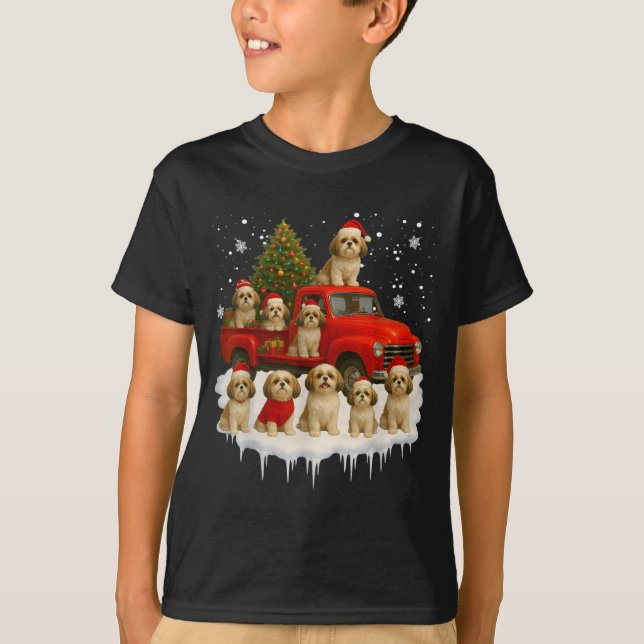 Shih Tzu Dog Red Truck Christmas Tree Santa Ugly X T-Shirt (Vorderseite)