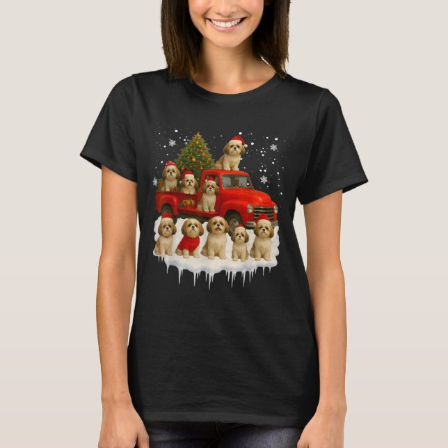 Shih Tzu Dog Red Truck Christmas Tree Santa Ugly X T-Shirt (Vorderseite)