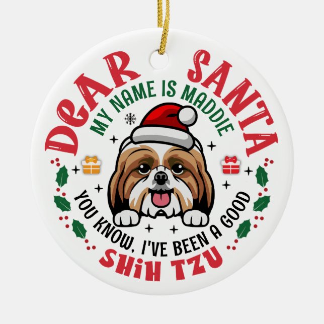 Shih Tzu Dog Santa Personalisierter Weihnachtsbaum Keramik Ornament (Vorne)