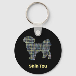 Shih Tzu Dog Silhouette Gelb- und Schwarzgitterlin Schlüsselanhänger