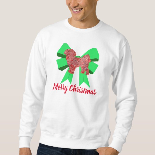 Shih Tzu Dog Silhouette Green Bow Weihnachten Sweatshirt (Vorderseite)