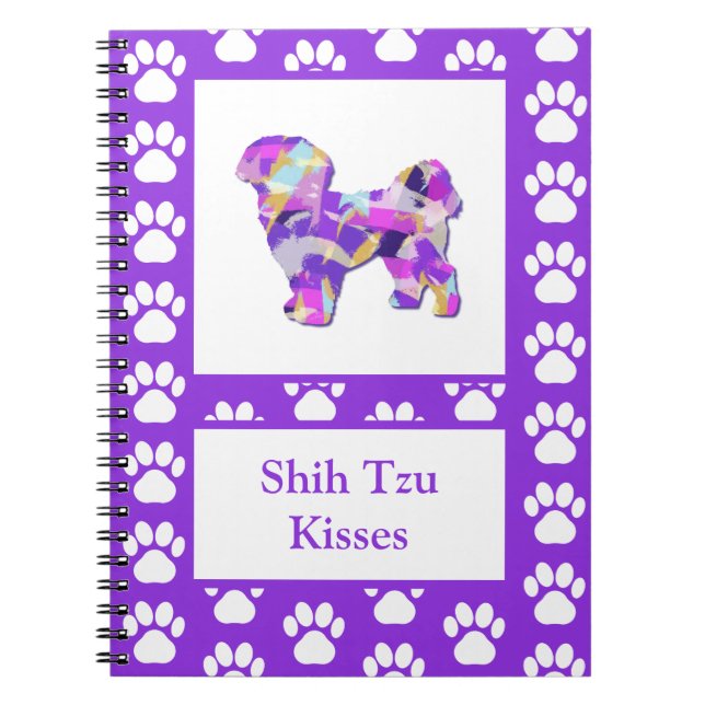 Shih Tzu Dog Silhouette Paw Niedlich Lila PY&B Notizblock (Vorderseite)